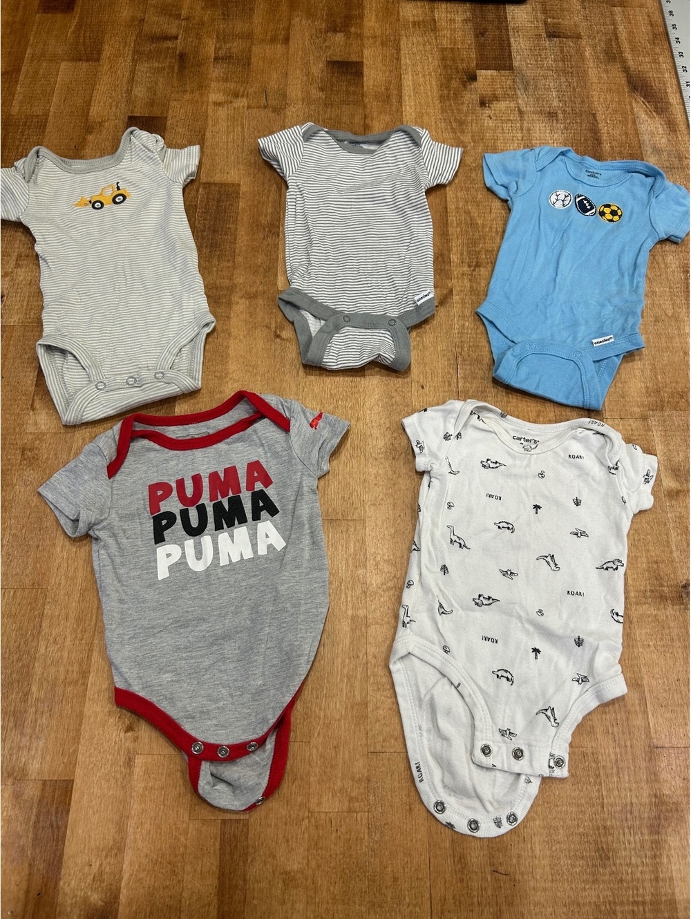 Set of 5 Baby Bodysuits Size 3 Months - Puma, Carter's, Gerber